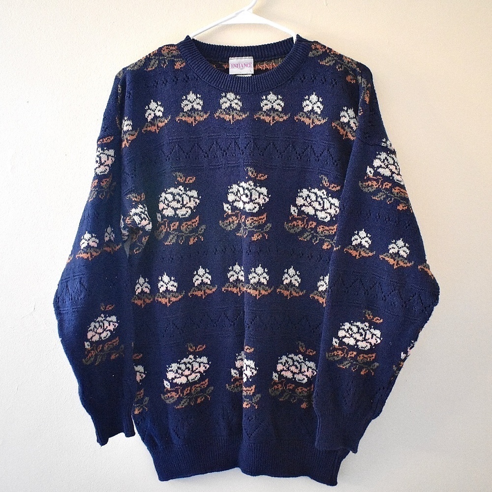 L- Vintage Enhance Navy Floral Women's Australian Sweater‎